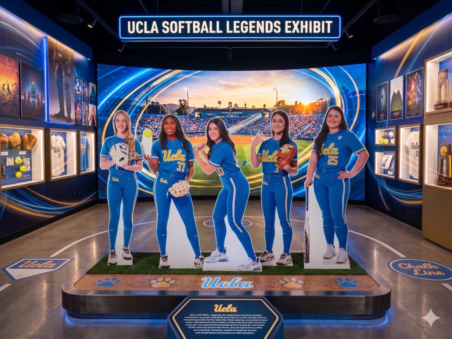 Life-size cutouts of a team on display