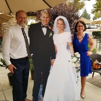 Life-size cutout at a wedding